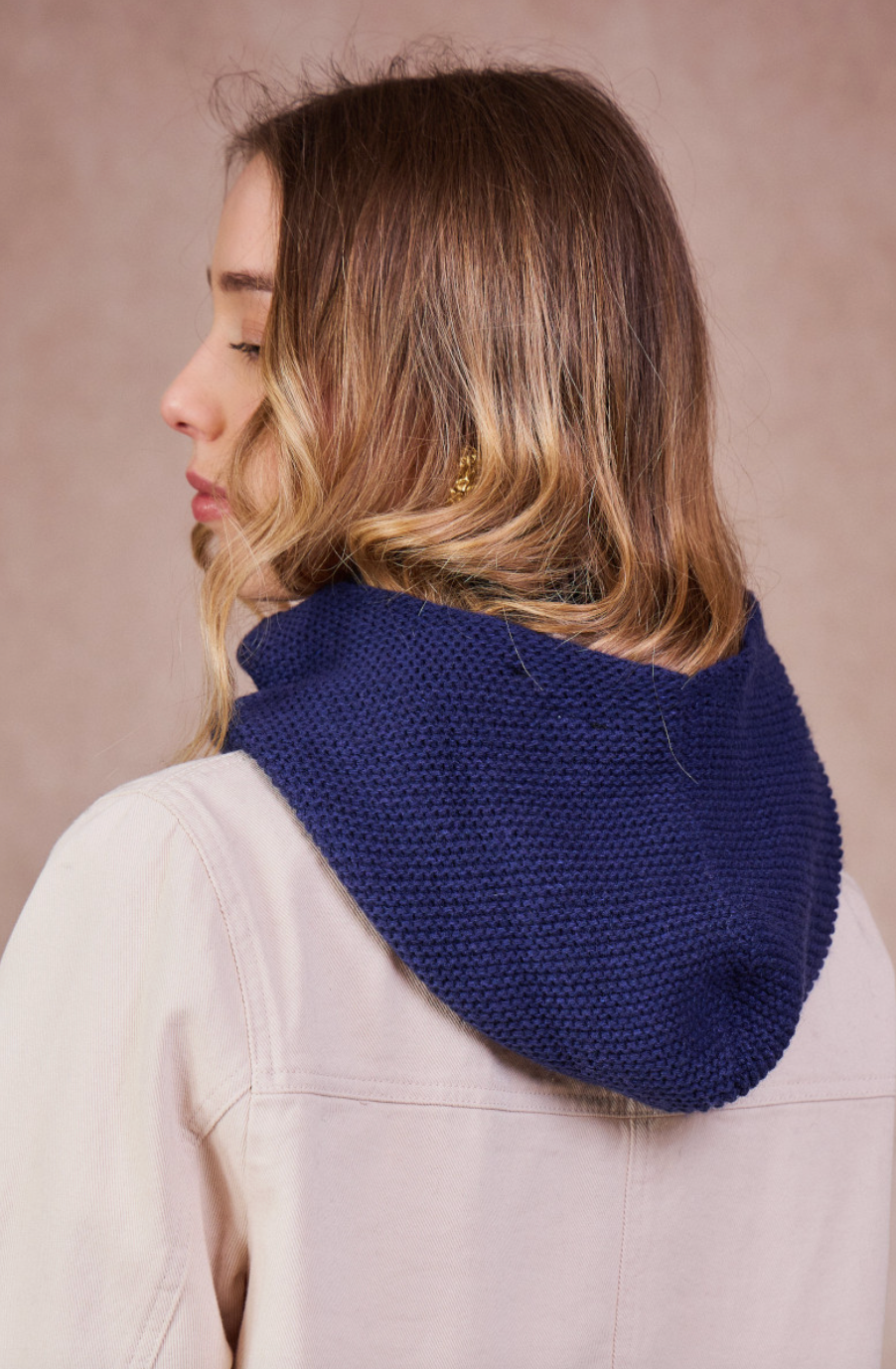 Knitted Hood Scarf in Navy Blue
