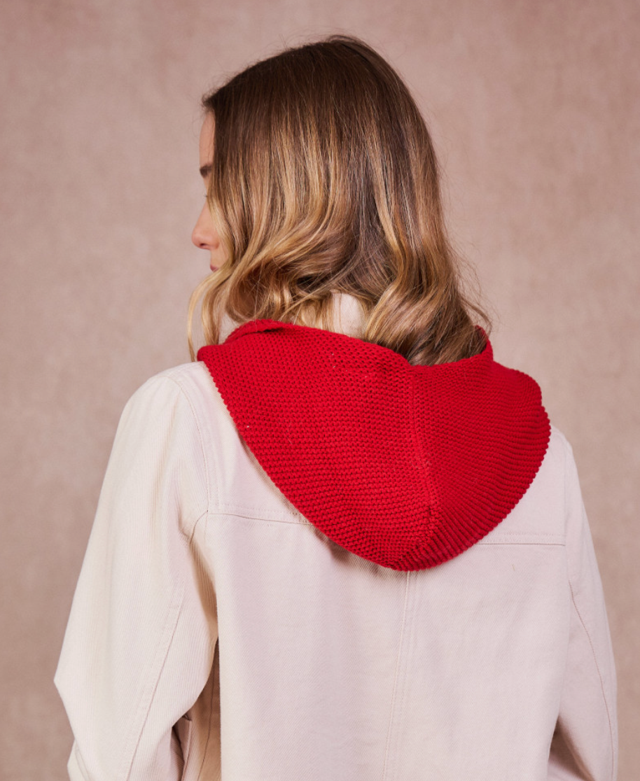 Knitted Hood Scarf in Red
