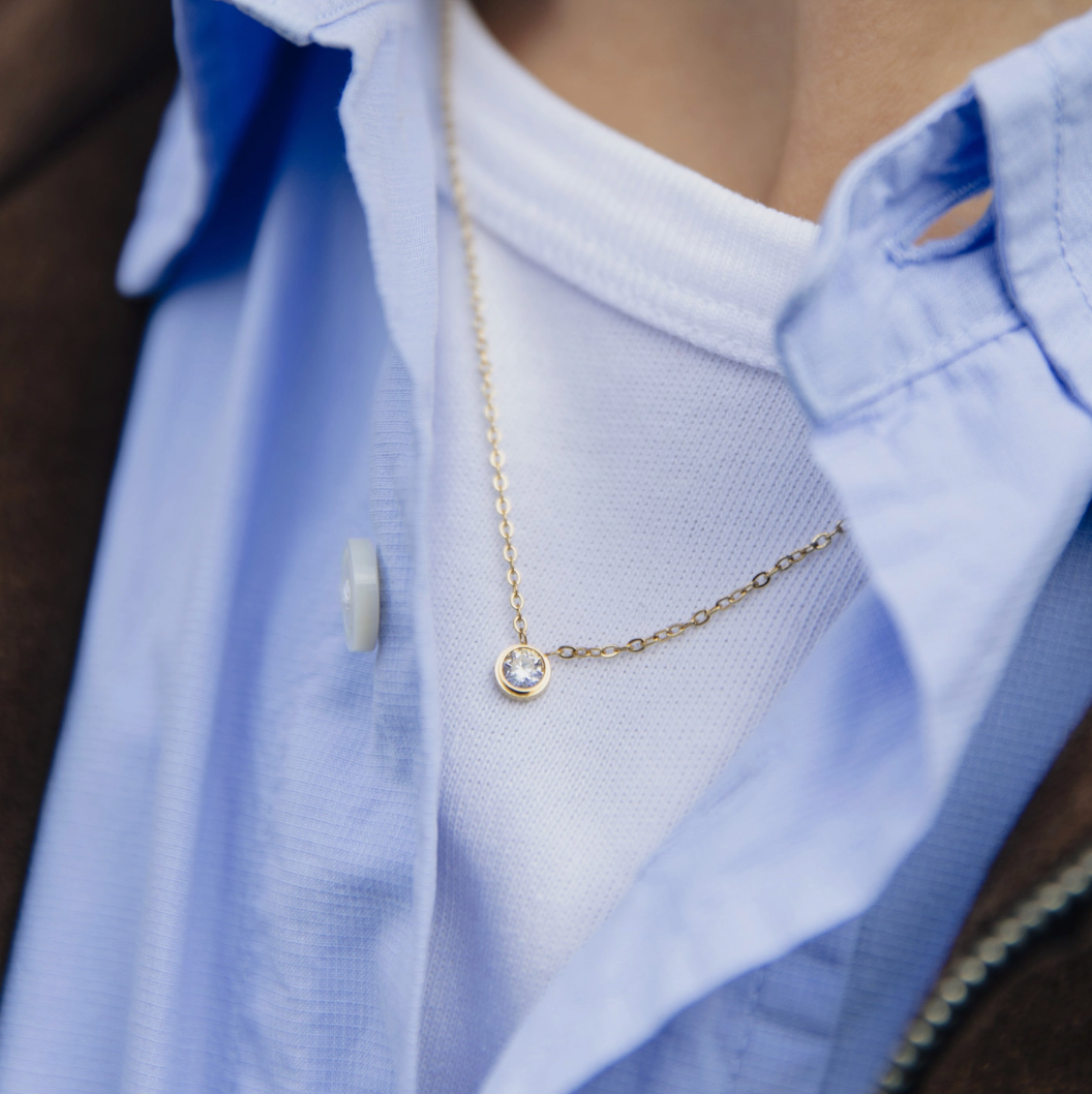 Gold Dainty Stone Necklace