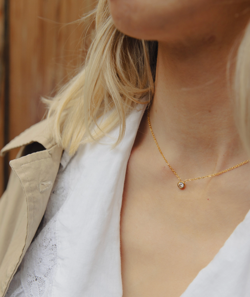 Gold Dainty Stone Necklace