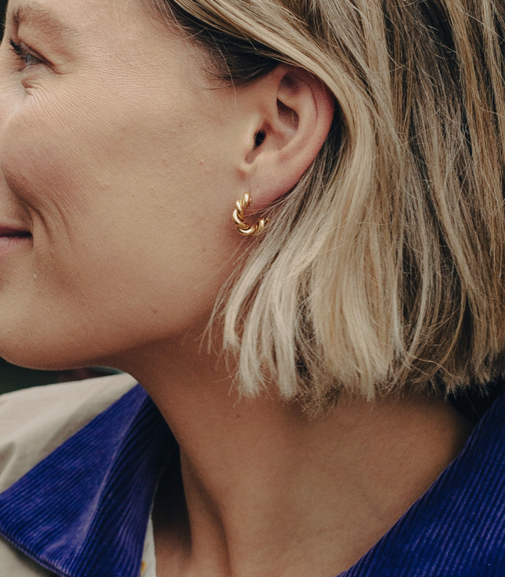 Gold Ridge Twist Hoop Earrings