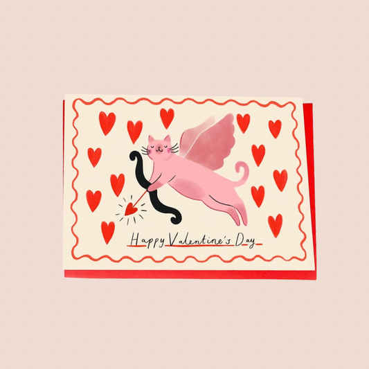 Cupid Cat Happy Valentines Day Card