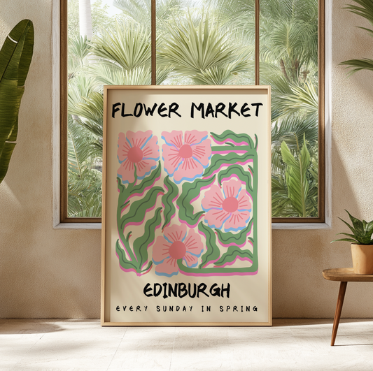 Flower Market Edinburgh A4 Wall Art Print