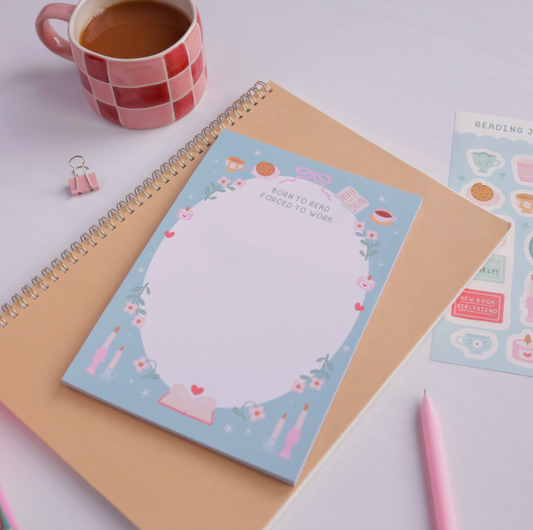 Born To Read Forced To Work Illustrated Lined Notepad