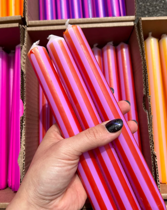 Stripe Dinner Candle - Pink / Orange