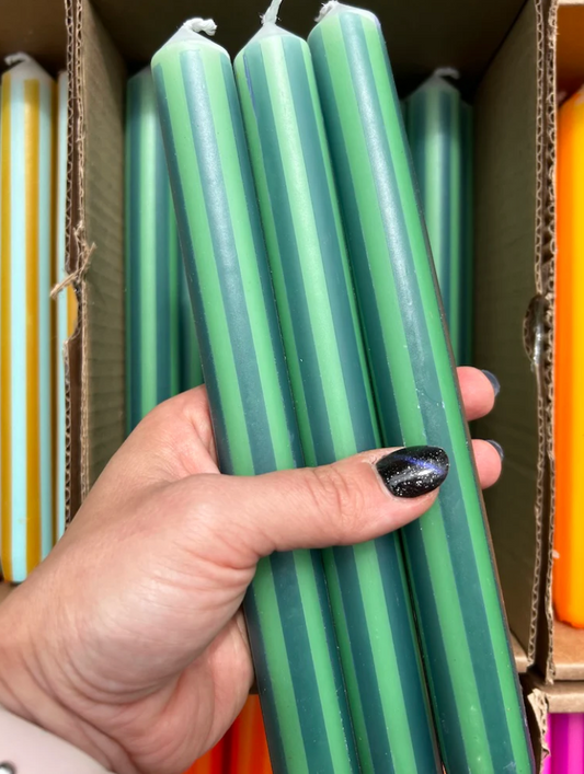 Stripe Dinner Candle - Green / Blue