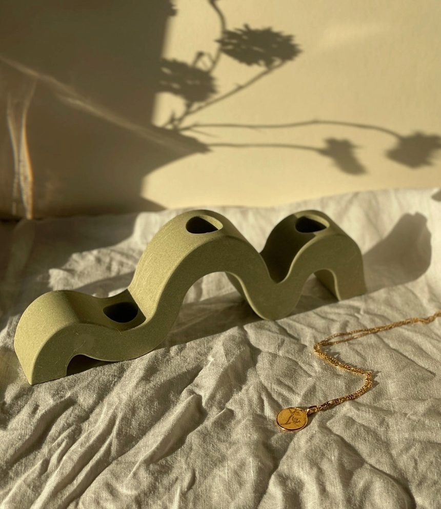 Handmade Wavy Green Candle Holder