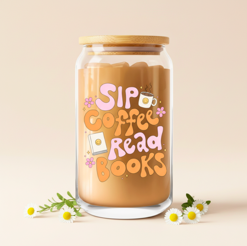 Sip Coffee Read Books Iced Coffee Glass 16oz