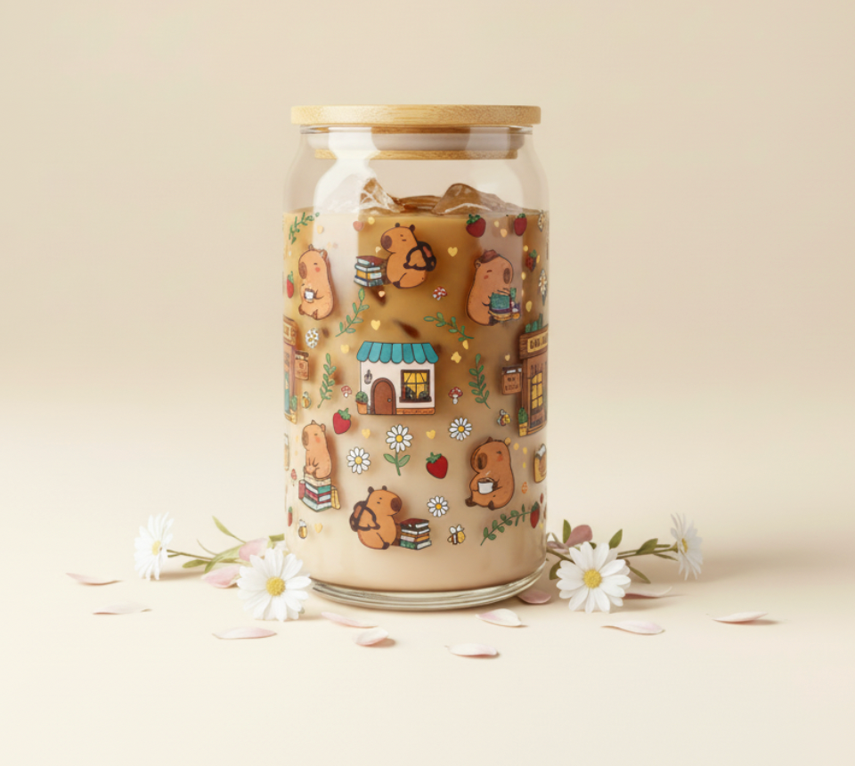The Capybara Bookstore Iced Coffee Glass 16oz