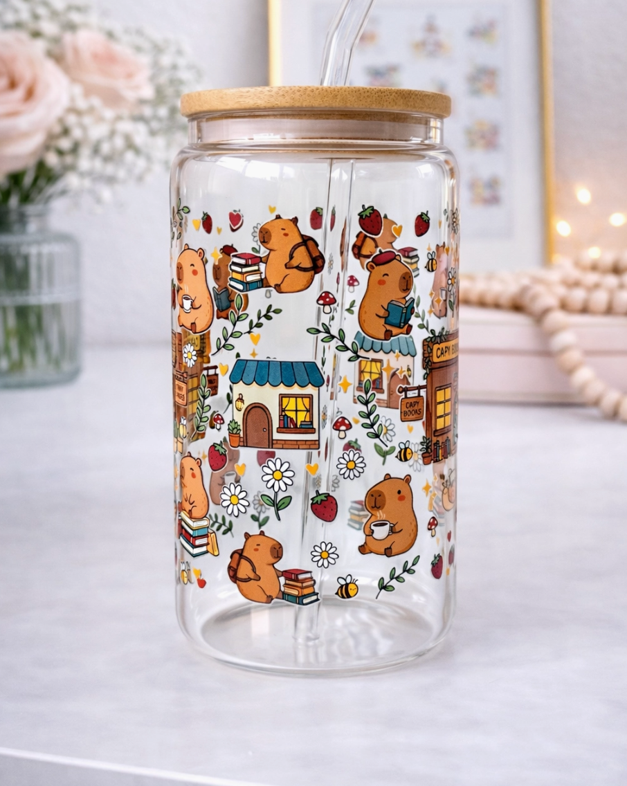 The Capybara Bookstore Iced Coffee Glass 16oz