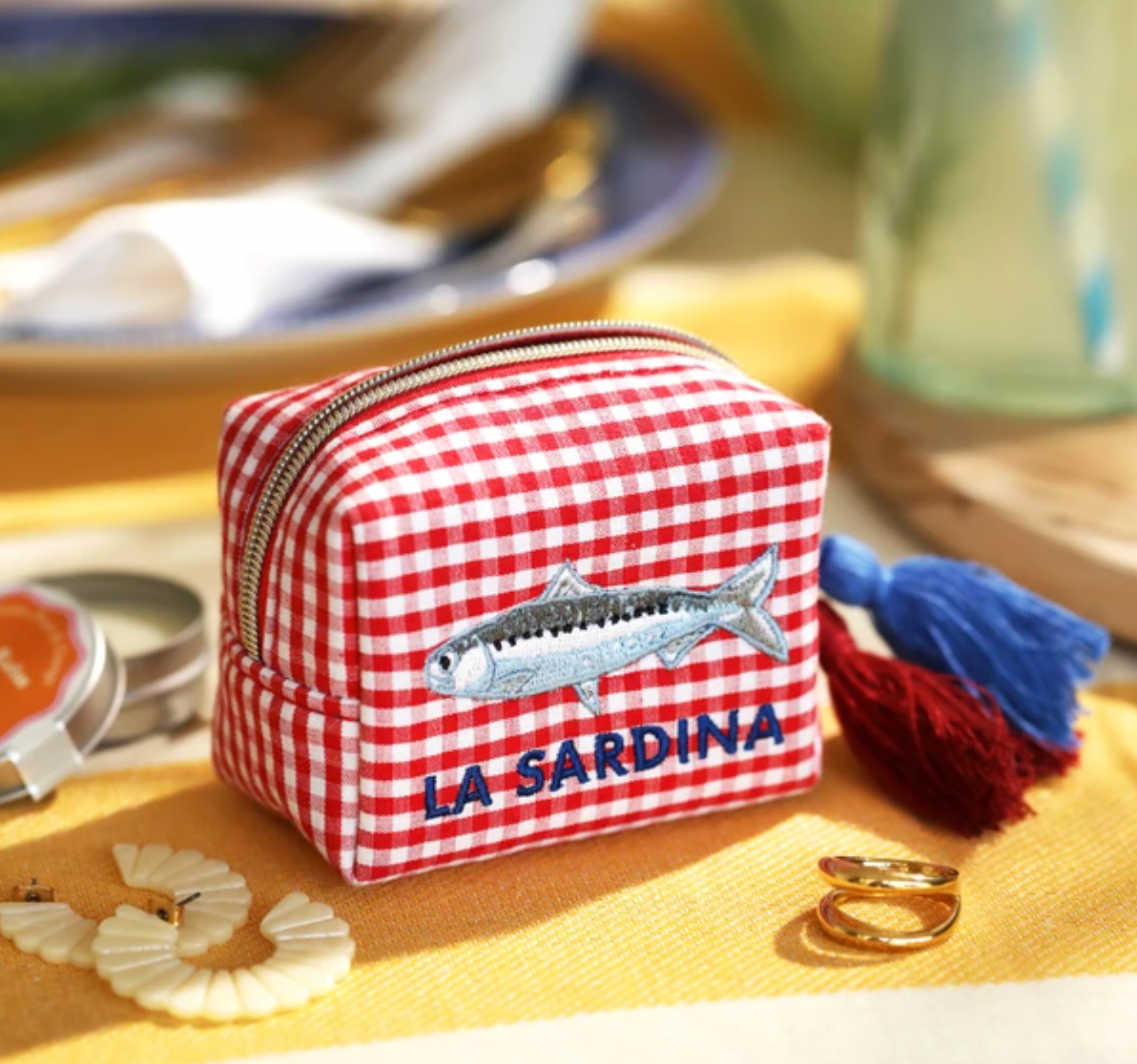 Red and White Gingham 'La Sardina' Pouch