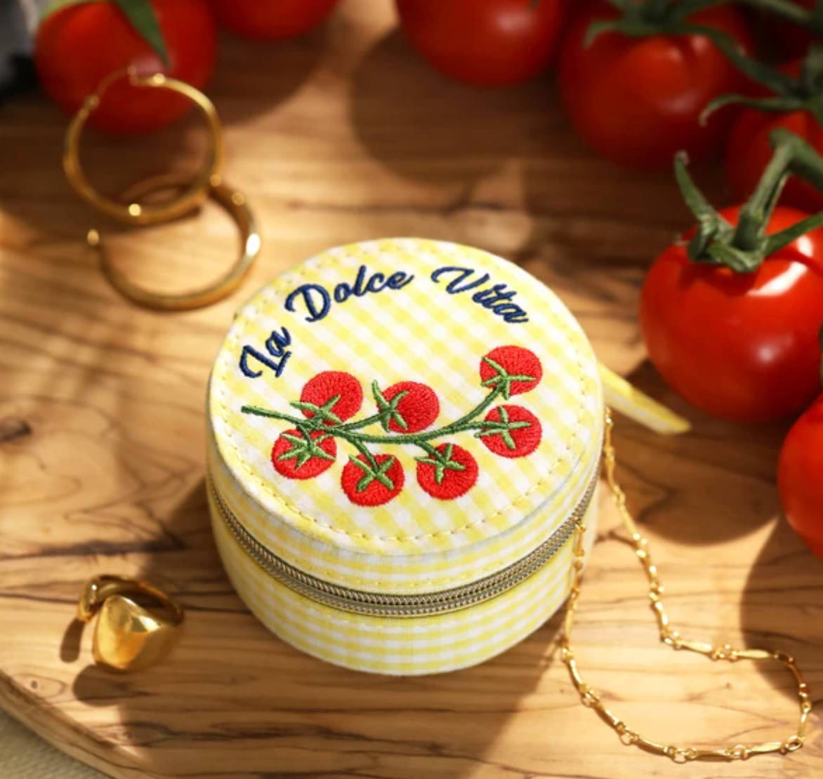 Yellow Gingham Tomato Travel Jewellery Box