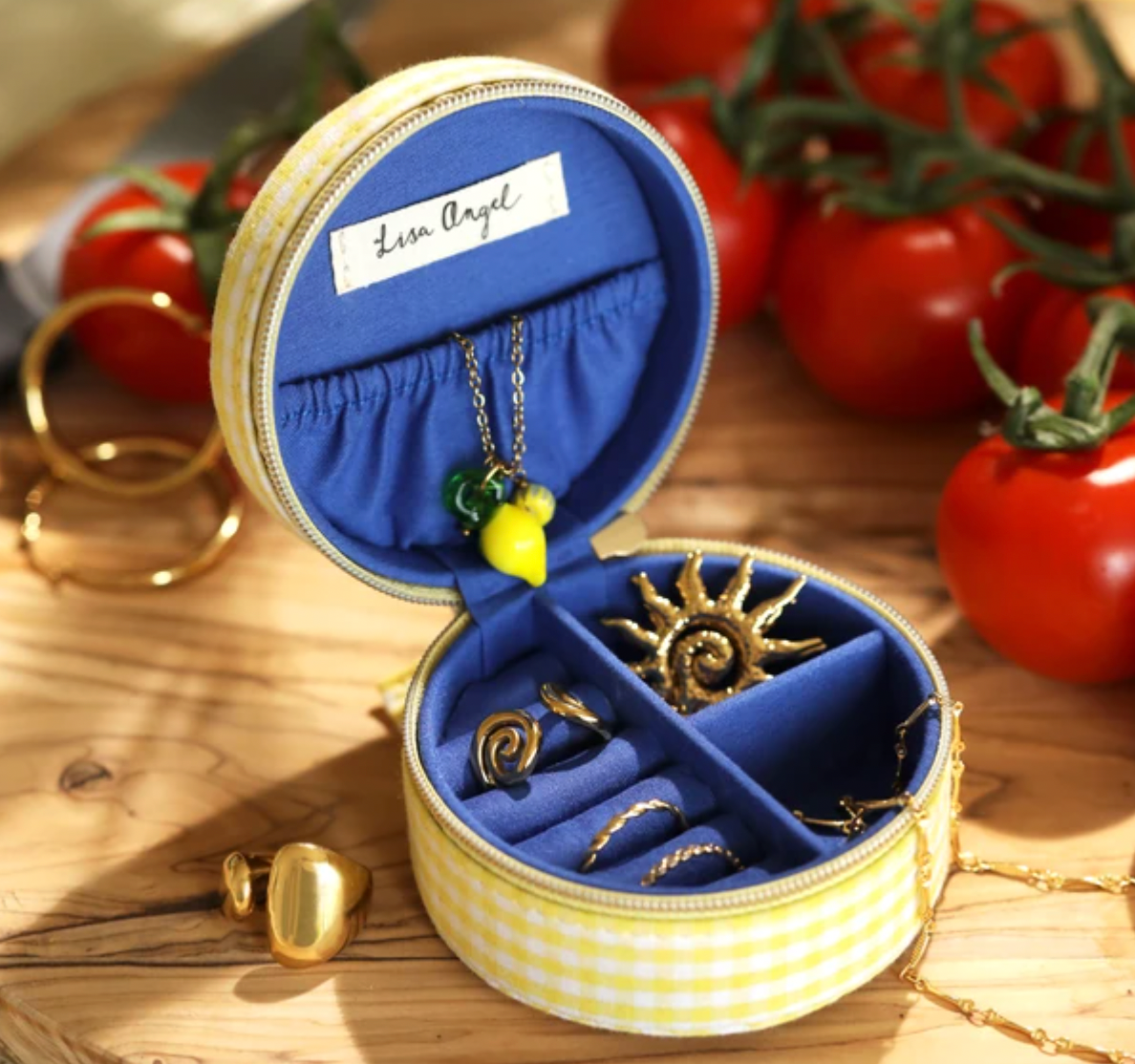 Yellow Gingham Tomato Travel Jewellery Box