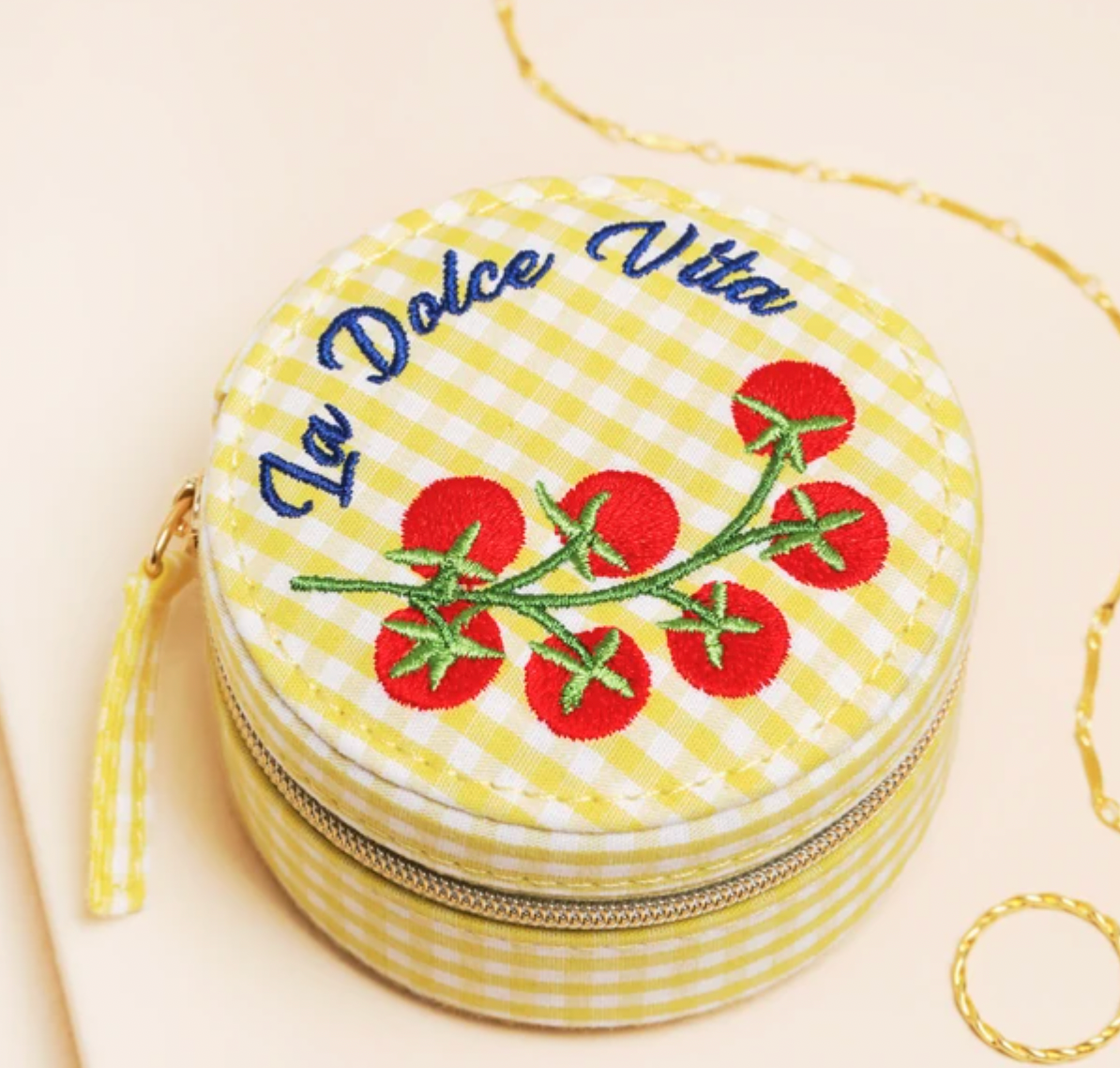 Yellow Gingham Tomato Travel Jewellery Box