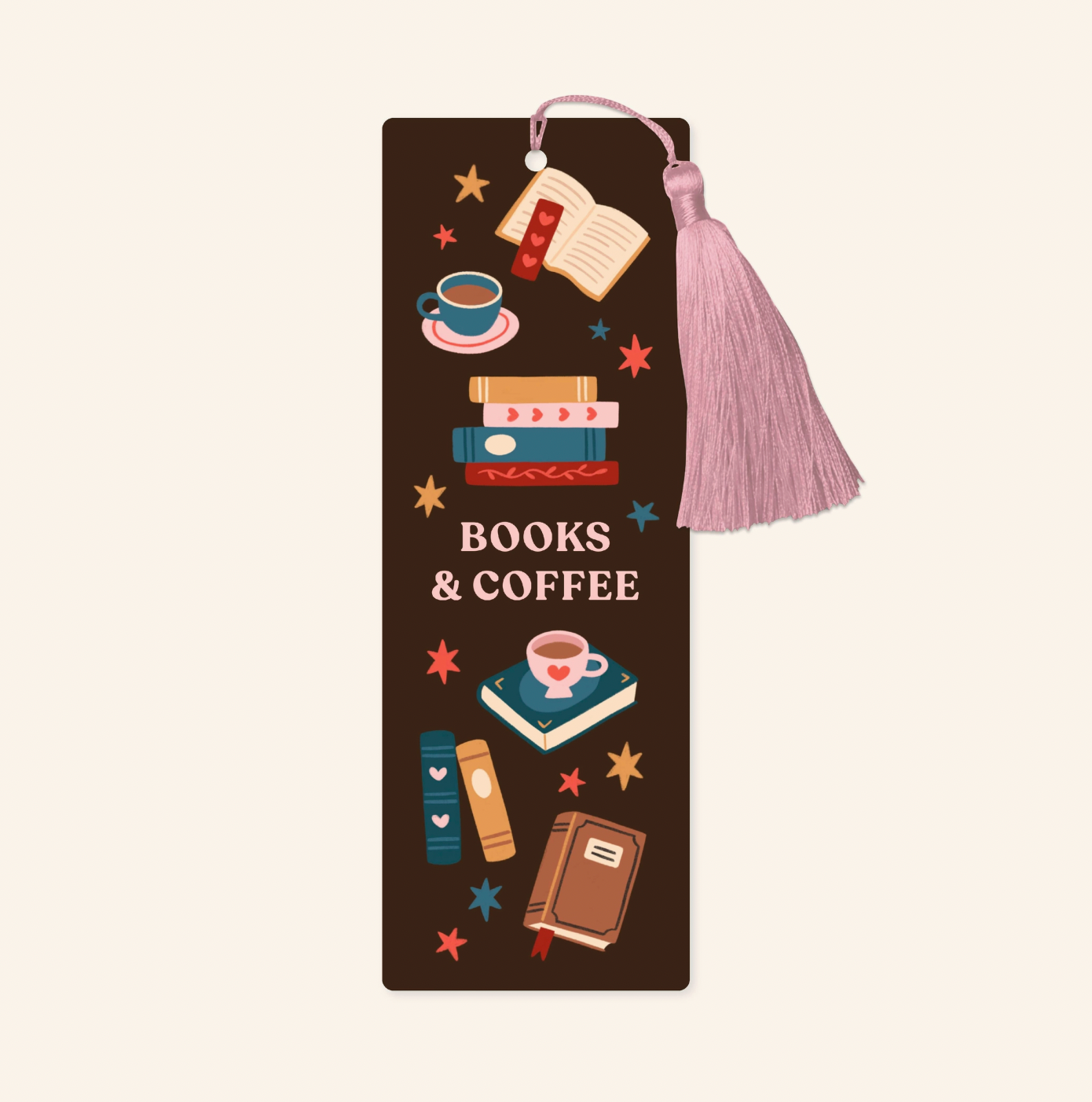 'Books & Coffee' Illustrated Tassel Bookmark
