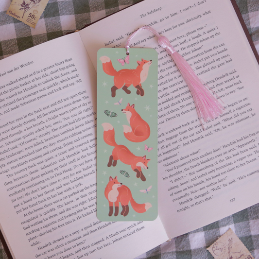 Playful Foxes Illustrated Tassel Bookmark