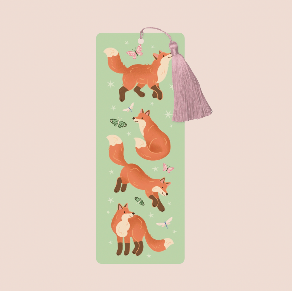 Playful Foxes Illustrated Tassel Bookmark