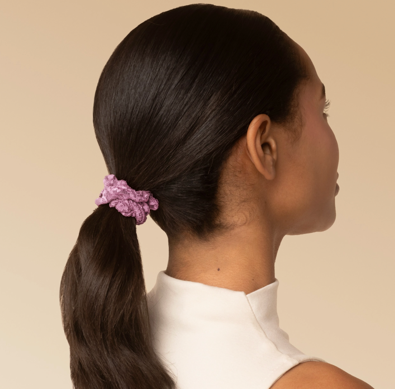Ruched Lace Scrunchies 5pc Set - Cherry Lacquer & Dusty Pink