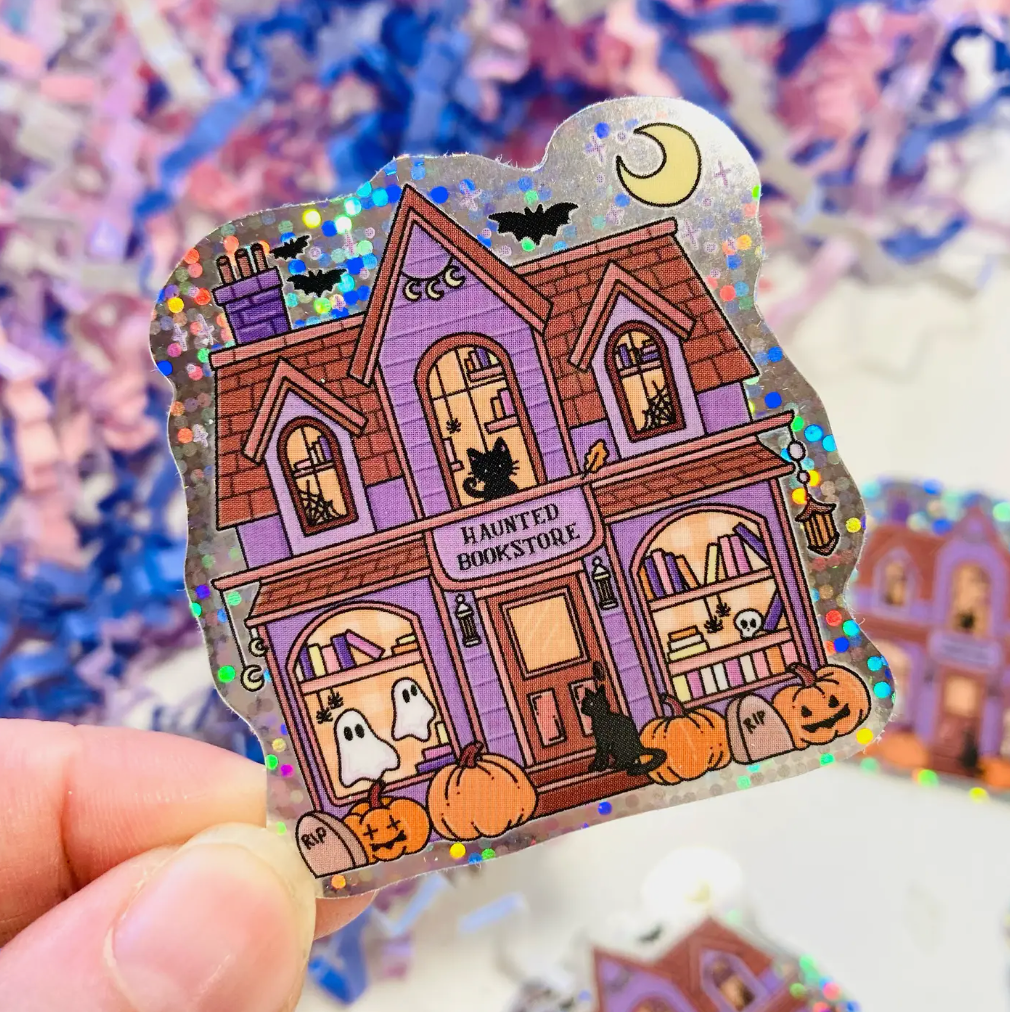 Sparkly Haunted Bookstore Sticker