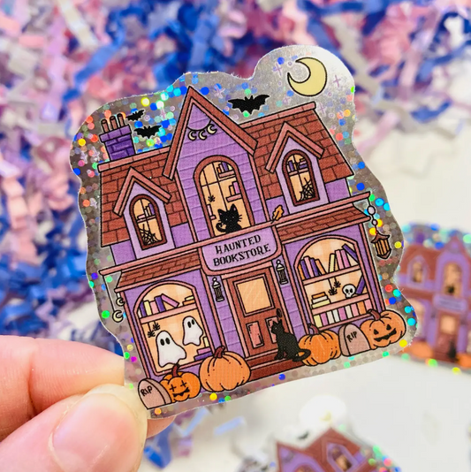 Sparkly Haunted Bookstore Sticker