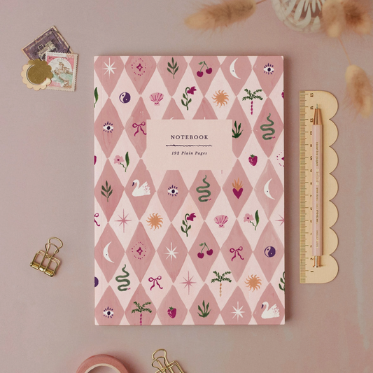 Blush Harlequin Notebook | Plain Page Journal
