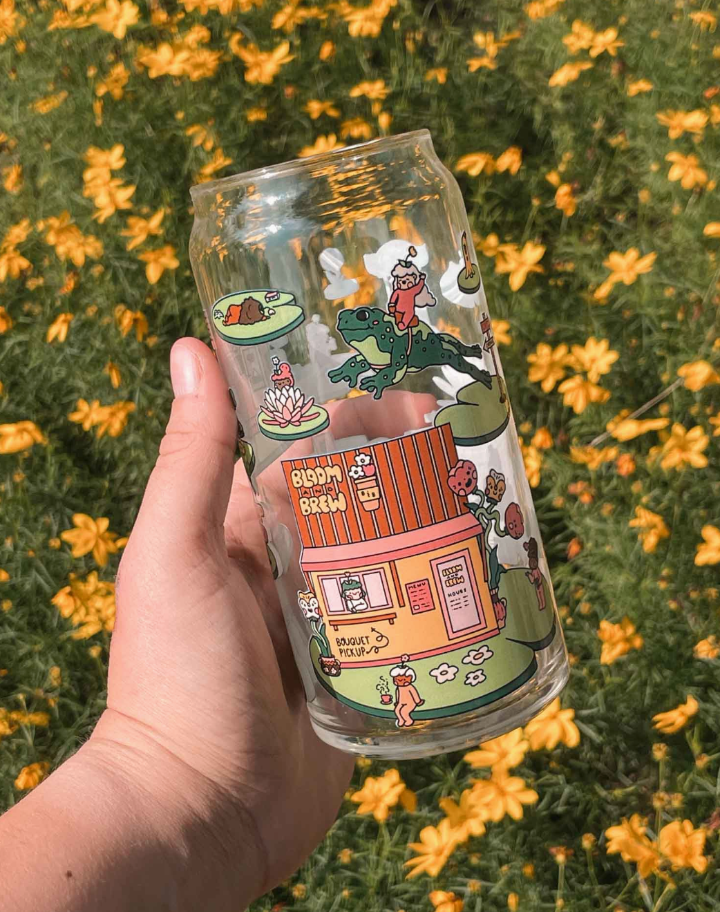 Bloom & Brew Cute Cafe Iced Coffee Glass 20oz