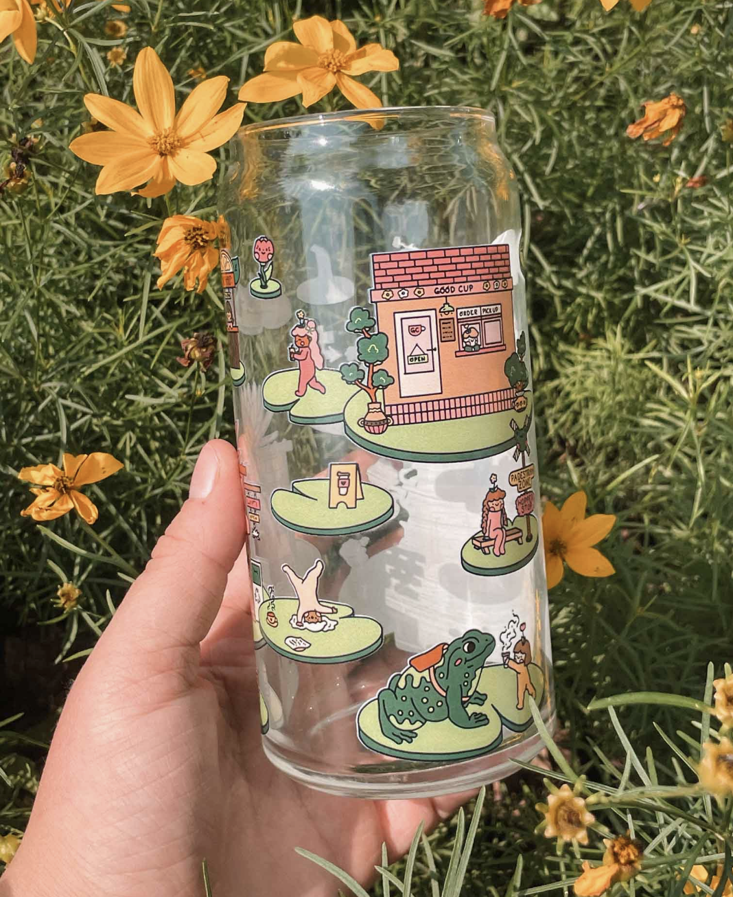 Bloom & Brew Cute Cafe Iced Coffee Glass 20oz