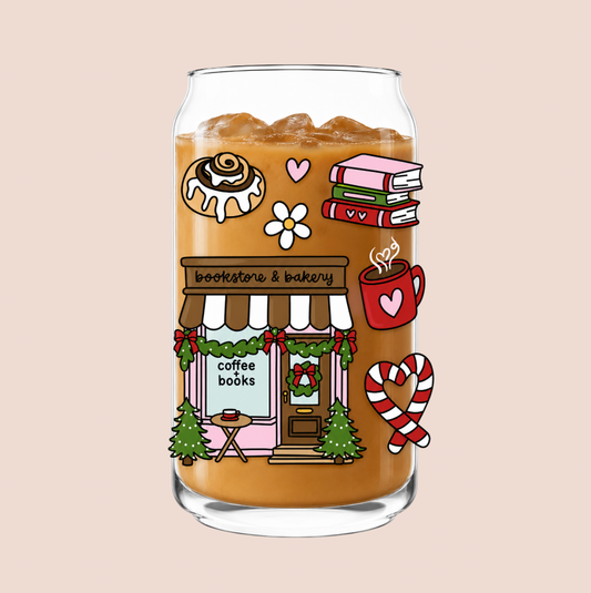 Cosy Winter Coffee & Books Iced Coffee Glass 16oz