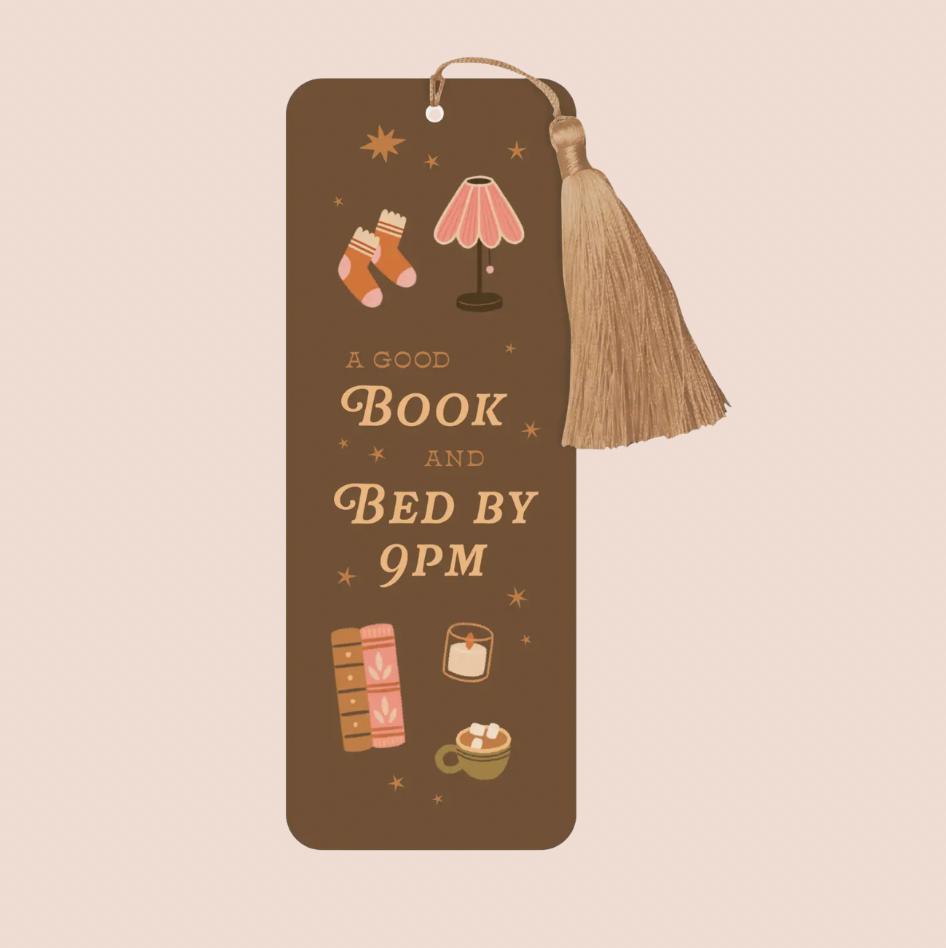 'A Good Book & Bed By 9pm' Illustrated Tassel Bookmark
