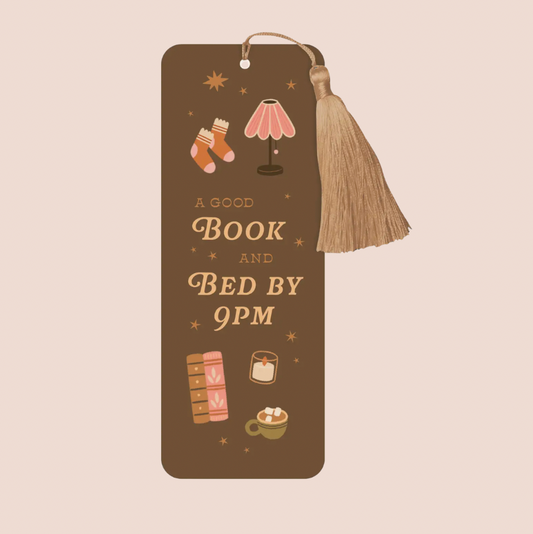 'A Good Book & Bed By 9pm' Illustrated Tassel Bookmark