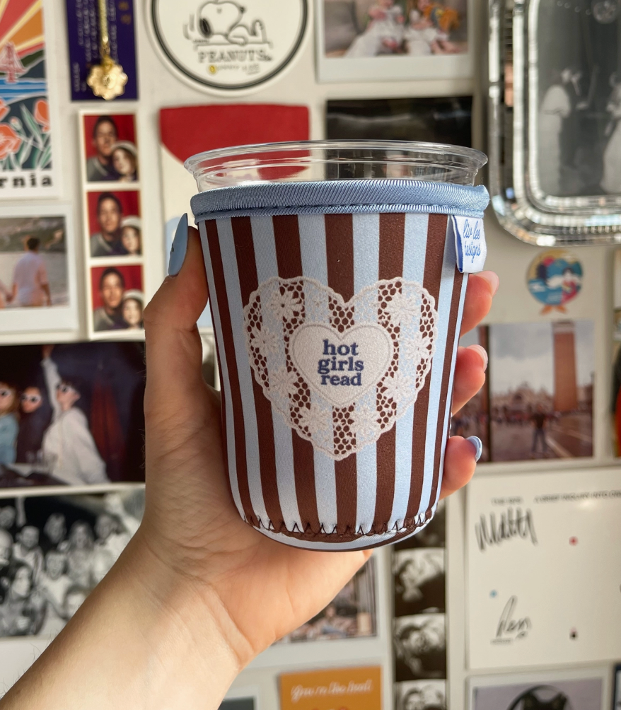 'Hot Girls Read' Striped Bookish Coffee Cosie Sleeve