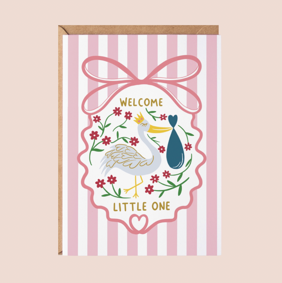 New Baby Card | Welcome Little One | Stork Design Gold Foil Card
