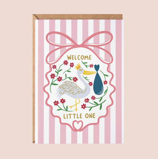 New Baby Card | Welcome Little One | Stork Design Gold Foil Card