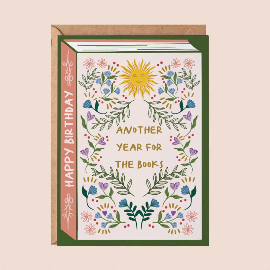 'Another Year For The Books' Gold Foil Bookish Birthday Card