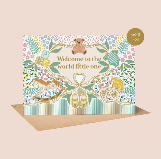 'Welcome To The World Little One' New Baby Gold Foil Card