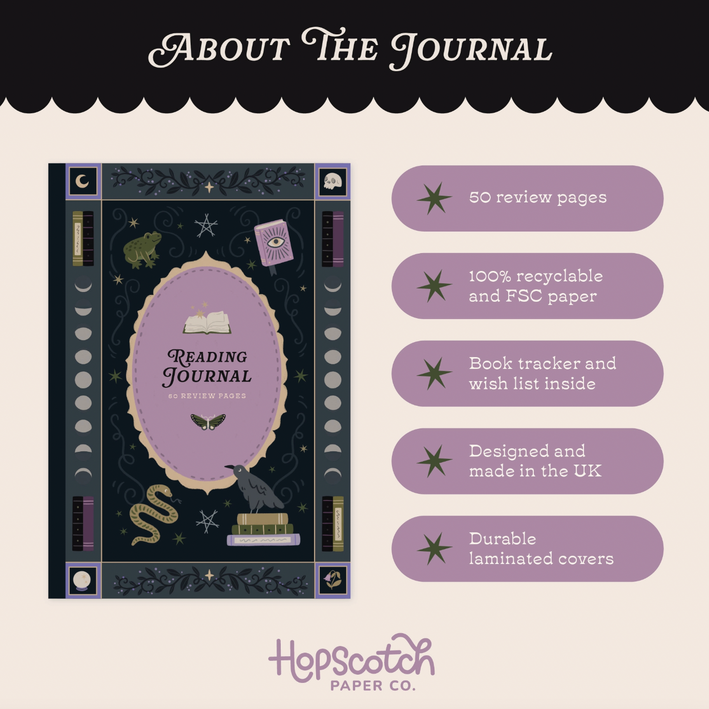 Whimsy Witch Reading Journal – 50 Book Review Notebook