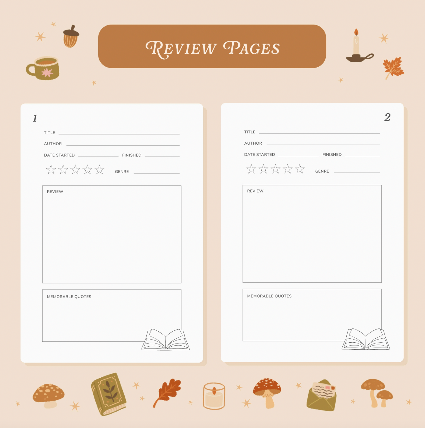 Cosy Season Autumn Reading Journal - 50 Page Book Review Notebook