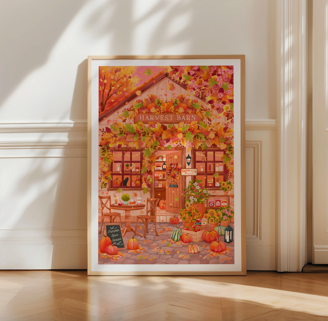 Cosy Autumn Pumpkin Harvest Barn A4 Print