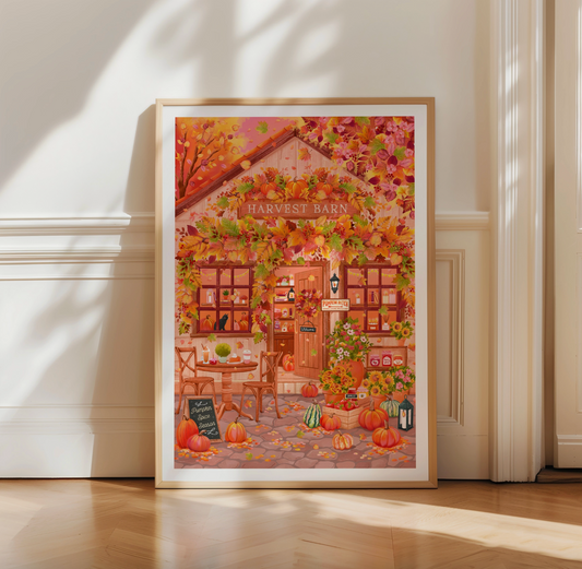 Cosy Autumn Pumpkin Harvest Barn A4 Print