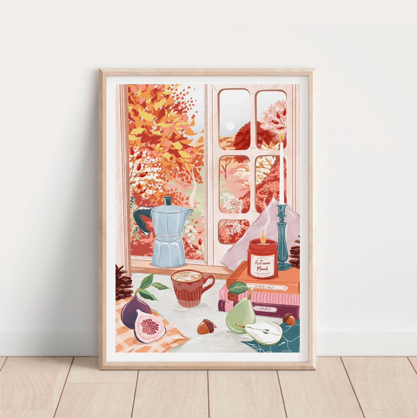 Cosy Autumn Morning Window Scene A3 Print