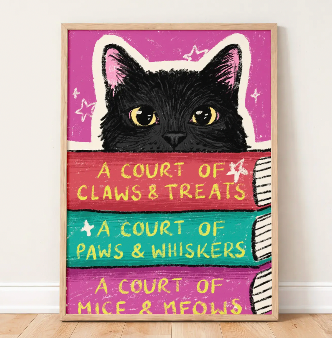 Black Cat ACOTAR Book Stack Bookish A4 Print