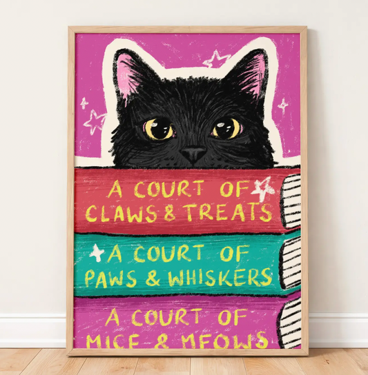 Black Cat ACOTAR Book Stack Bookish A4 Print