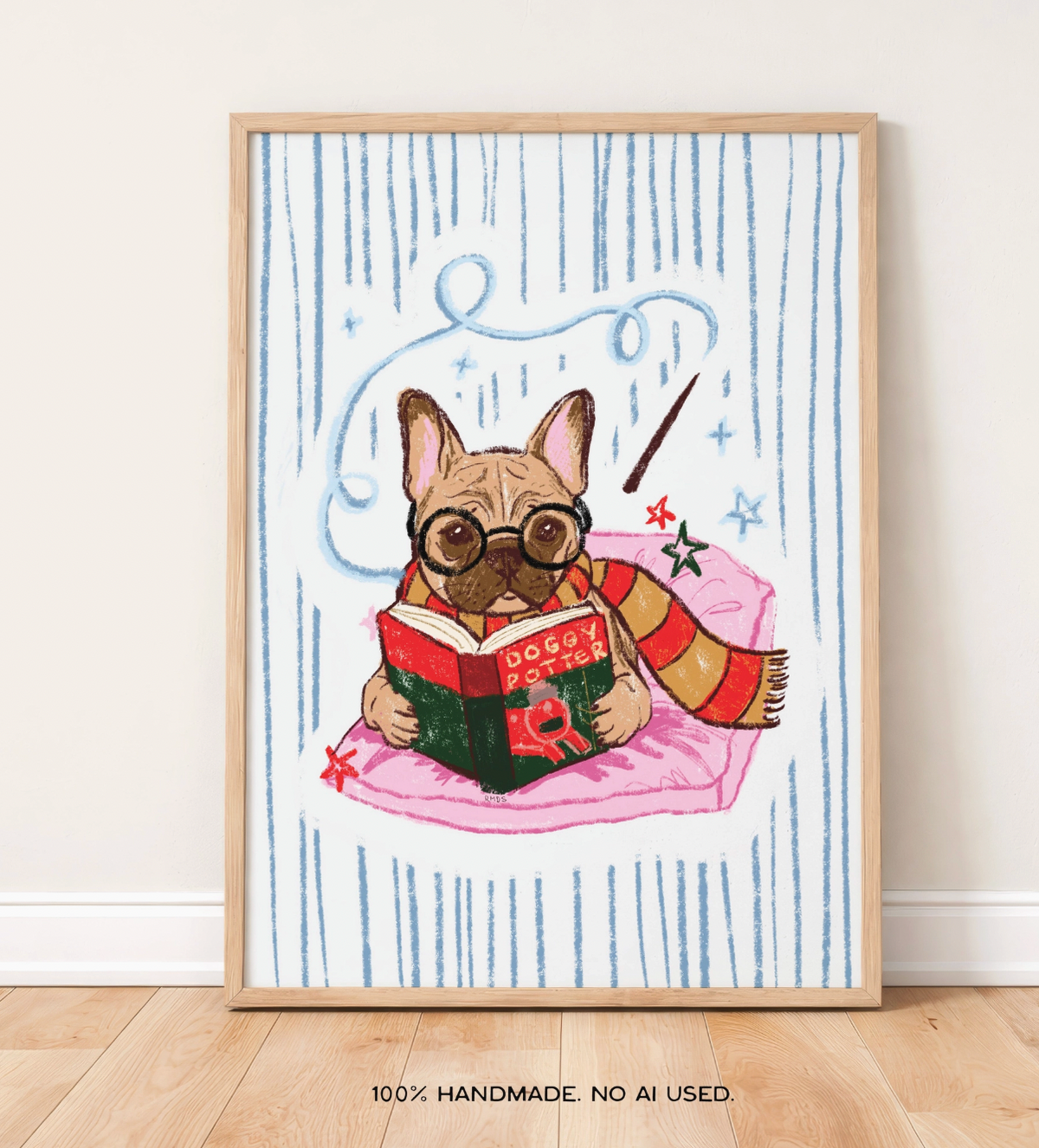 French Bulldog Harry Potter Bookish Art A4 Print