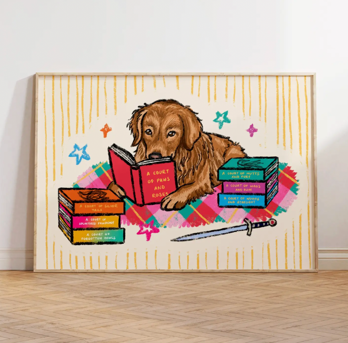Golden Retriever Dog Fantasy Bookish ACOTAR A4 Print