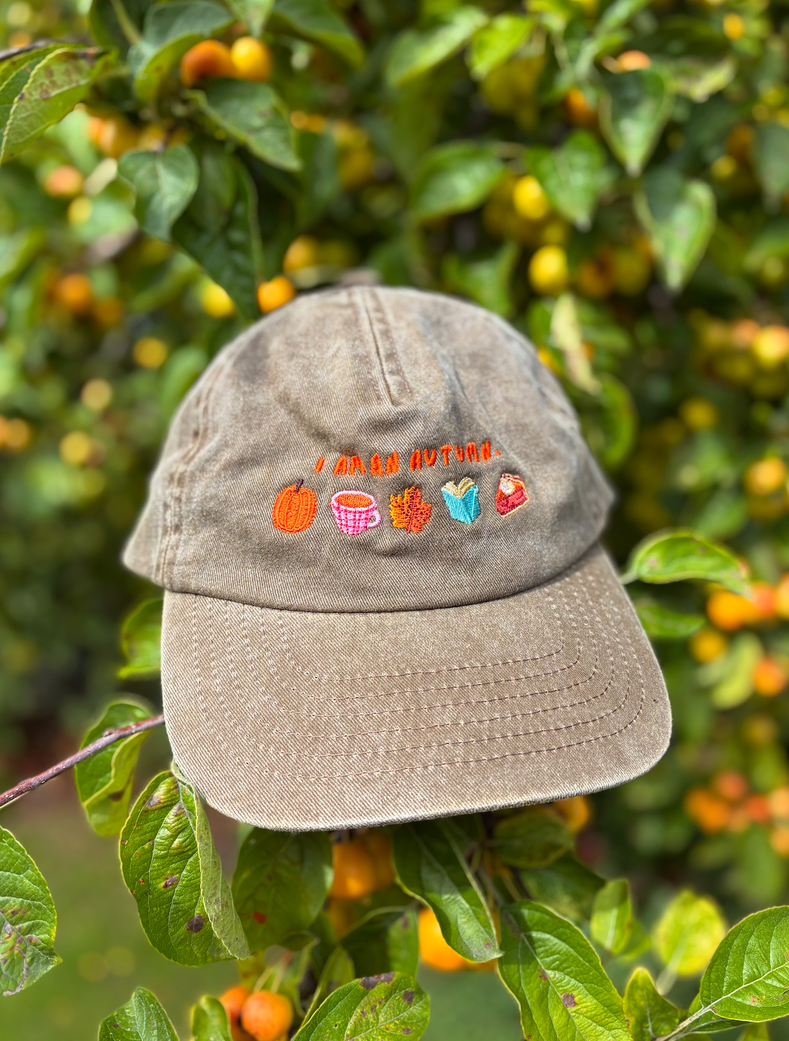 'I Am An Autumn' Embroidered Cotton Cap