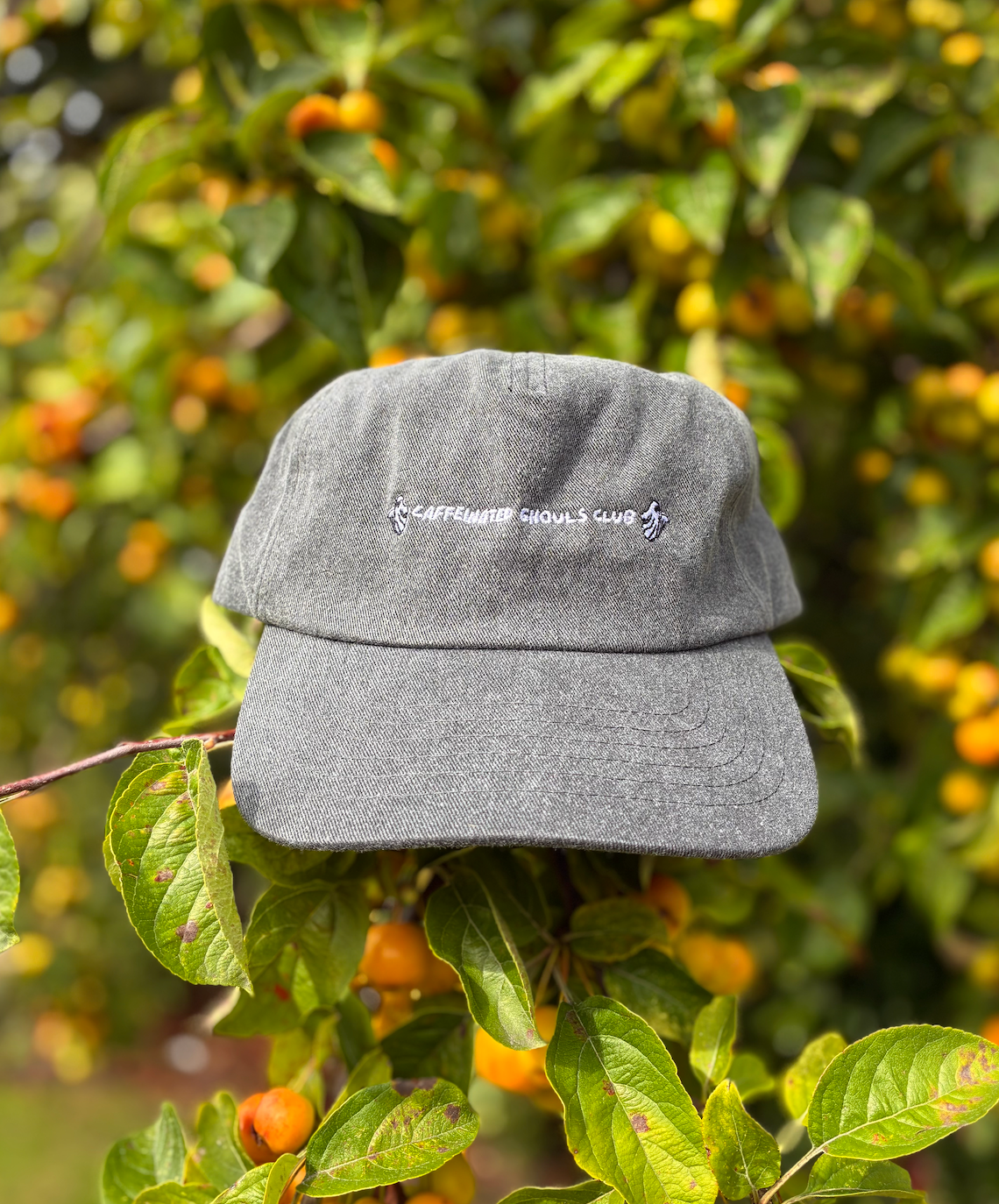 'Caffeinated Ghouls Club' Embroidered Cotton Cap