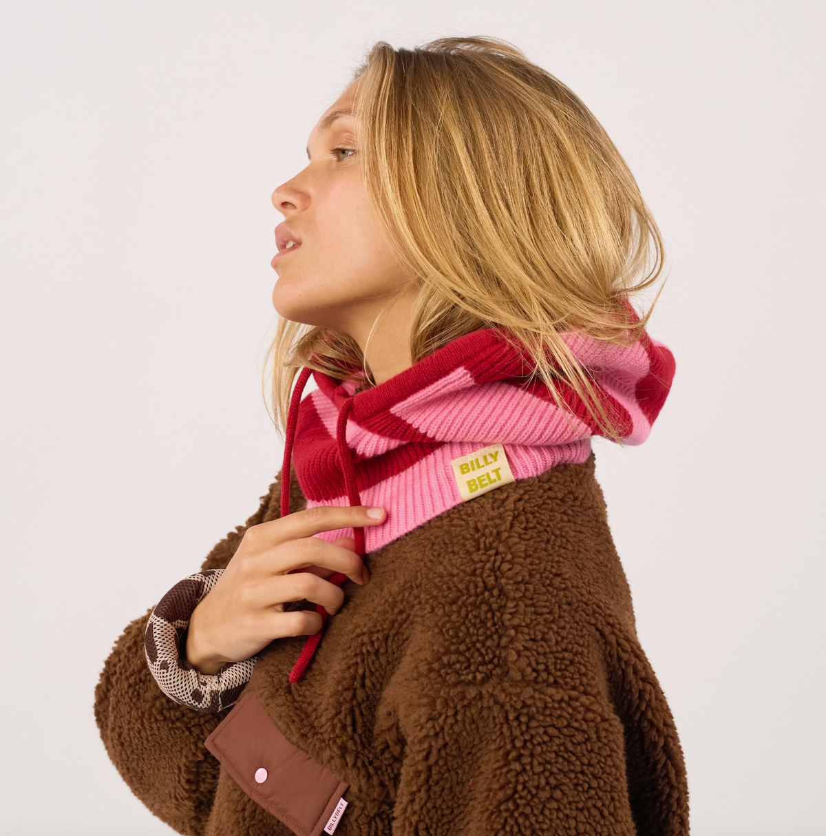 100% Wool Balaclava - Striped, Pink & Burgundy