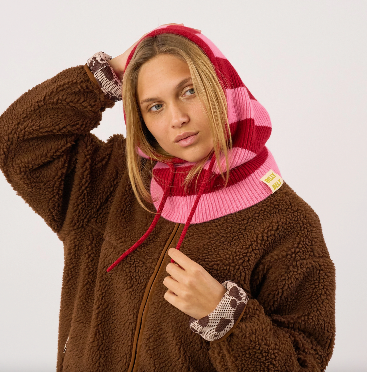 100% Wool Balaclava - Striped, Pink & Burgundy