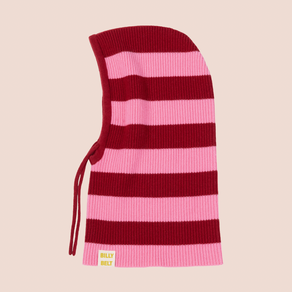 100% Wool Balaclava - Striped, Pink & Burgundy