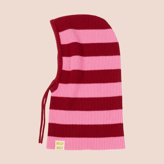 100% Wool Balaclava - Striped, Pink & Burgundy